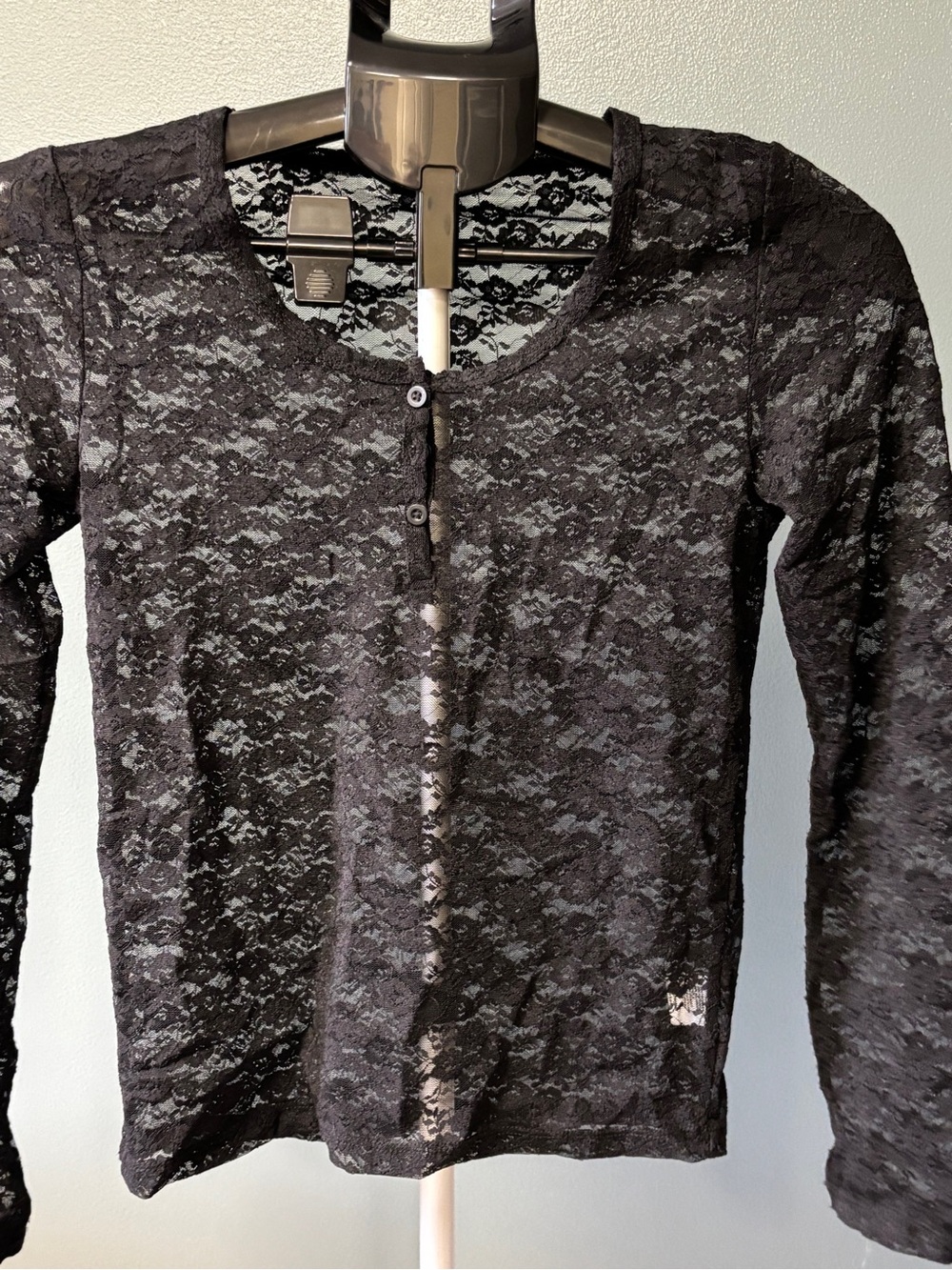 Sheer Black Lace Long-Sleeve Camisole Top